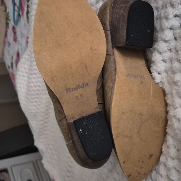 Western Cowgirl  Chunky Heel Mid Calf Snip Toe Vintage Tan Cowboy Boots 9.5 - Picture 14 of 14